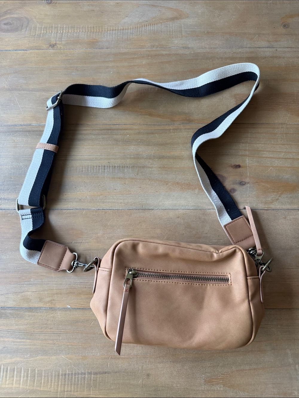 Universal Thread Casual Tan Crossbody Bag with Striped Adjustable Strap